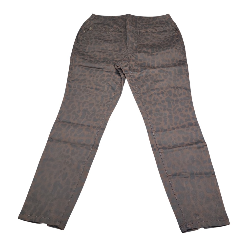 Belle by Kim Gravel Womens TripleLuxe Twill Jeggings Brown Cheetah Print Size 14